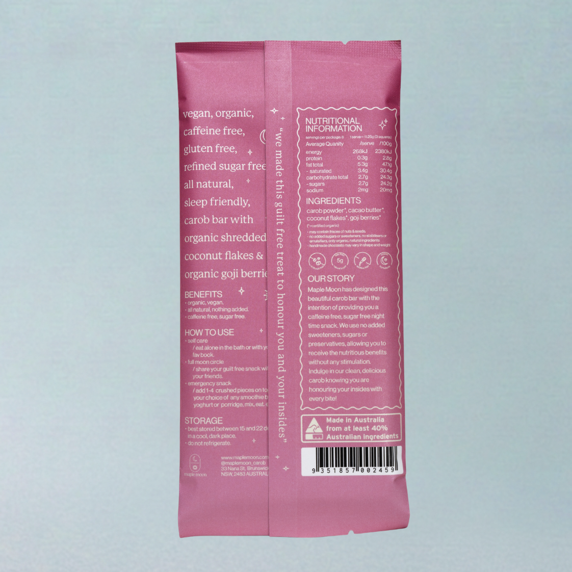 Organic Vegan Coconut Flakes & Goji Berries Carob Bar (90g) - Image 2