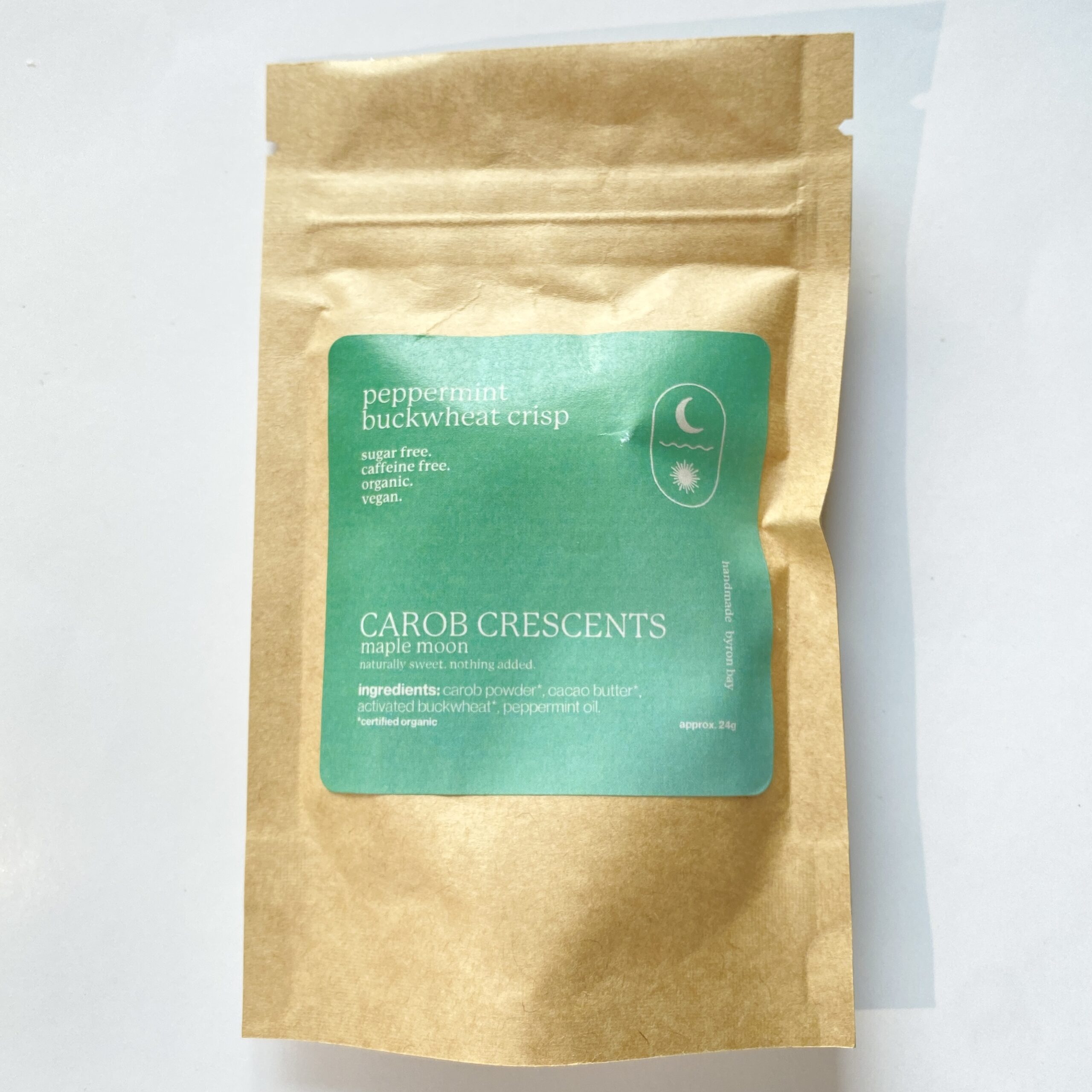 Organic Vegan Peppermint Buckwheat Crisp Carob Crescent Moon (12g)